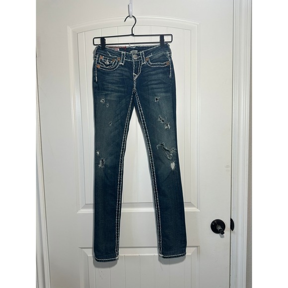 Vintage Y2K‎ True Religion Julie T White Stitching Low Rise Skinny Jeans Size 26 - Picture 1 of 13